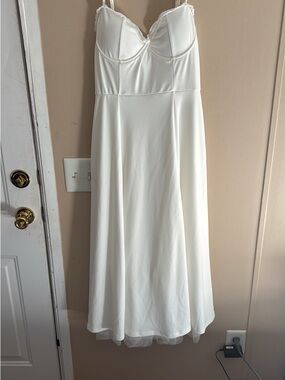 White Slip Dress with Lace Trim - Classic Women's Dress